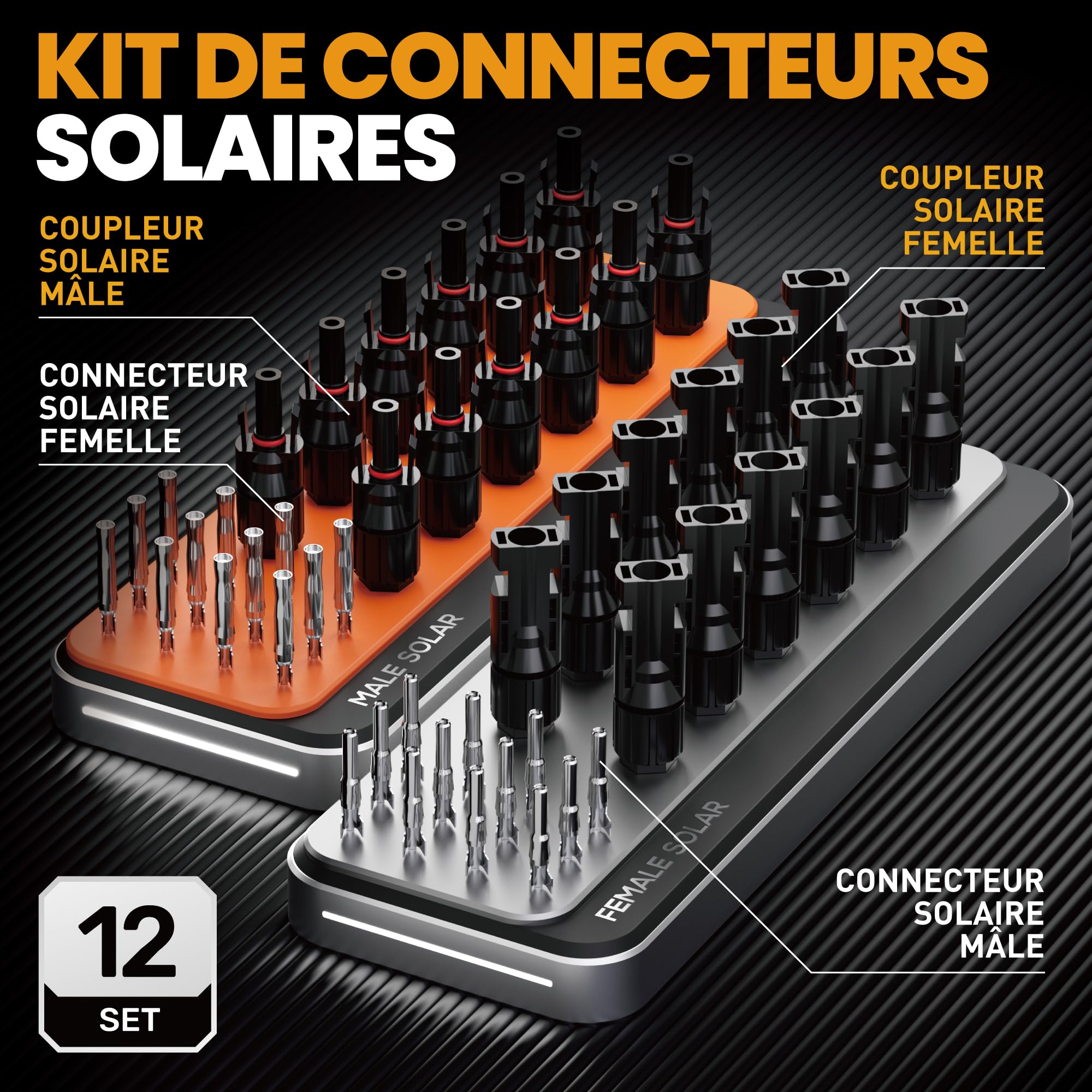 SOMELINE Pince à sertir, Outils de Sertissage Solaires Pour 2,5/4/6 mm² Solaire Cable, avec 12 Paires de Connecteurs Solaires, 1 Pince a Sertir, 2 Clés, Photovoltaique Connecteurs