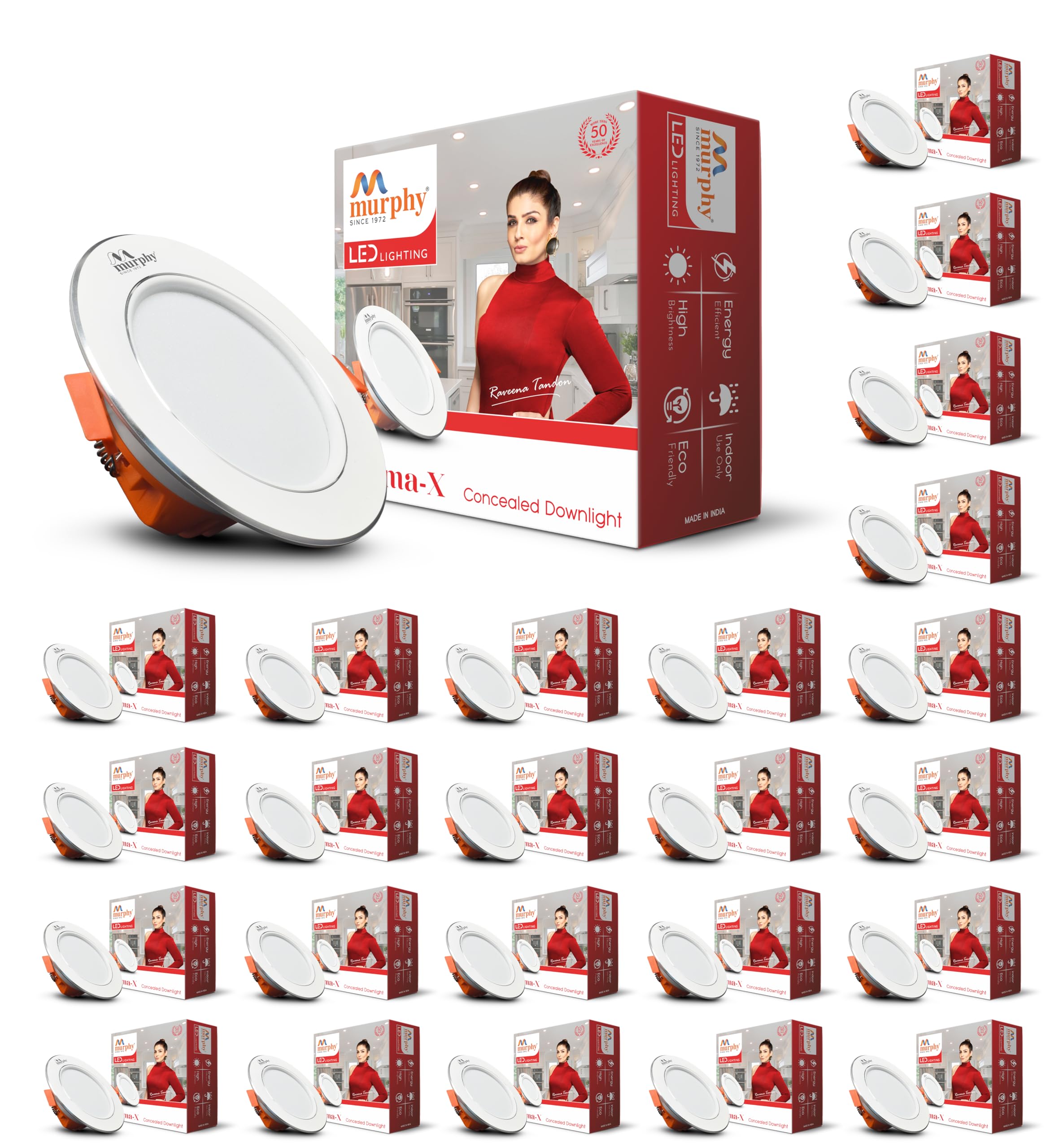 Murphy Croma 9W Concealed LED Downlight | Pack of 25 | Cool White |Aluminium Finish | Eye-Caring & Long-Lasting Brightness | 2 Years Warranty | Suited for 3 Inch Junction Box