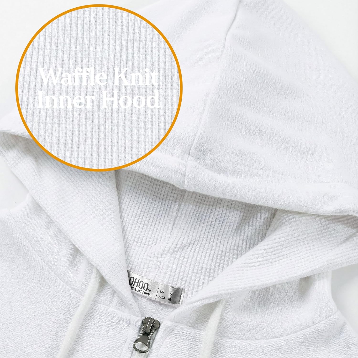Ohoo Mens Slim Fit Long Sleeve Lightweight Zip-up Hoodie Mixed Waffle Knit with Kangaroo Pocket