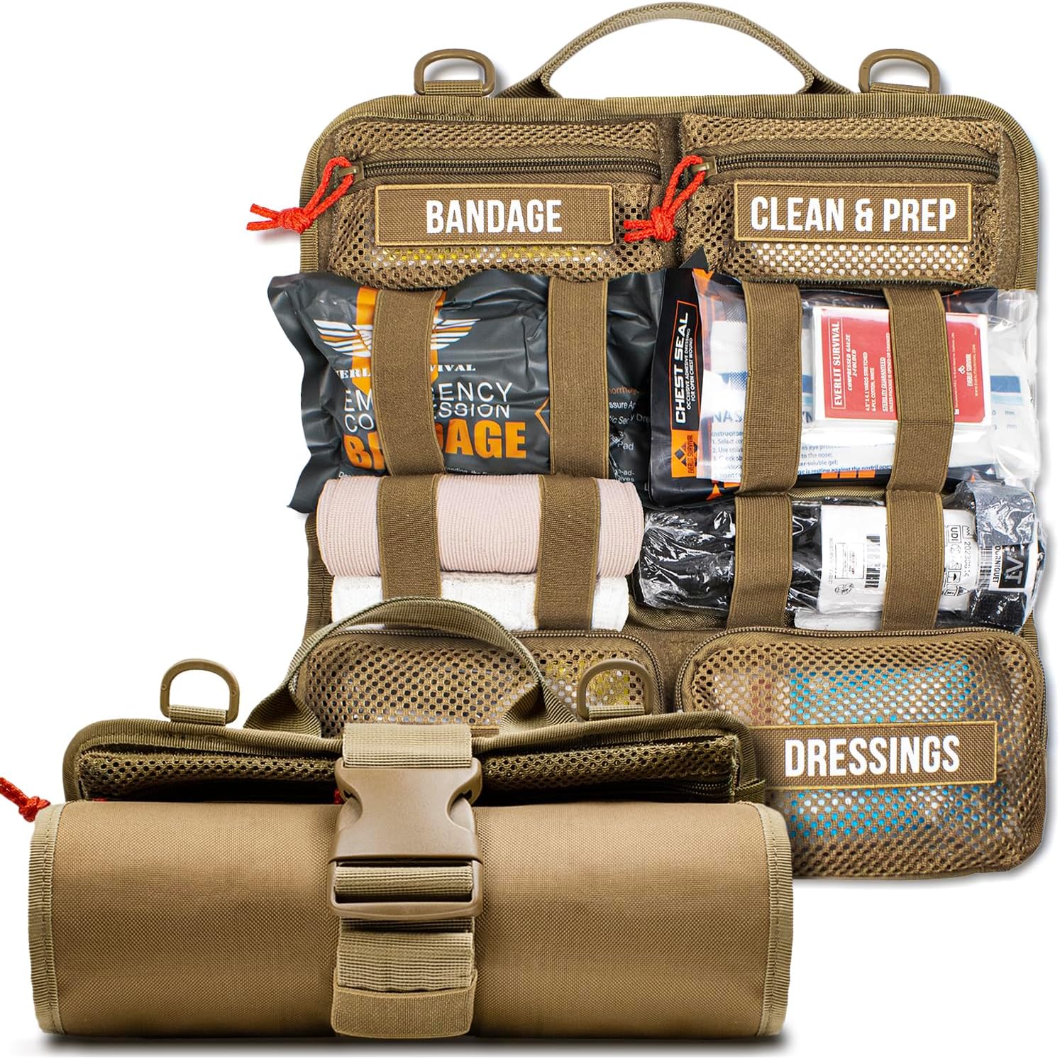 EVERLIT Roll Up Trauma First Aid Kit with CAT Tourniquet-Tactical IFAK Emergency Medical Kit for Outdoor, Vehicle & Home Preparedness-Quick Release Molle Bag for First Responders