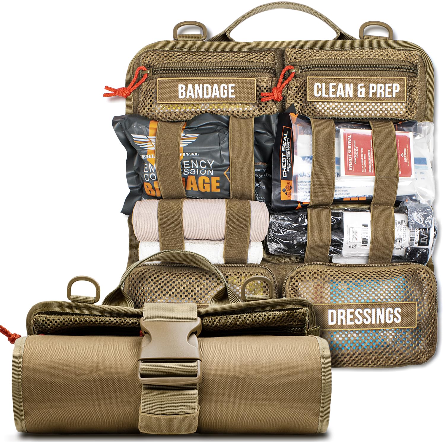 EVERLIT Roll Up Trauma First Aid Kit with CAT Tourniquet-Tactical IFAK Emergency Medical Kit for Outdoor, Vehicle & Home Preparedness-Quick Release Molle Bag for First Responders (Coyote Brown) — Amazon image 9