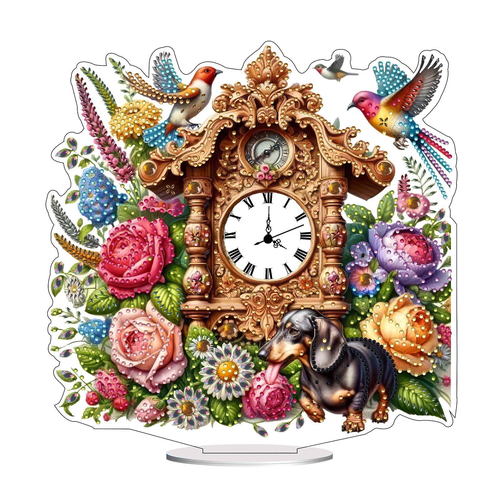 BAYUNOE DIY Diamond Art Clocks and Watches PET Diamond Art Paintings Vintage Table Clocks Retro Style Flowers Birds Tabletop Clock Ornaments Home Decoration-Flowers Birds02