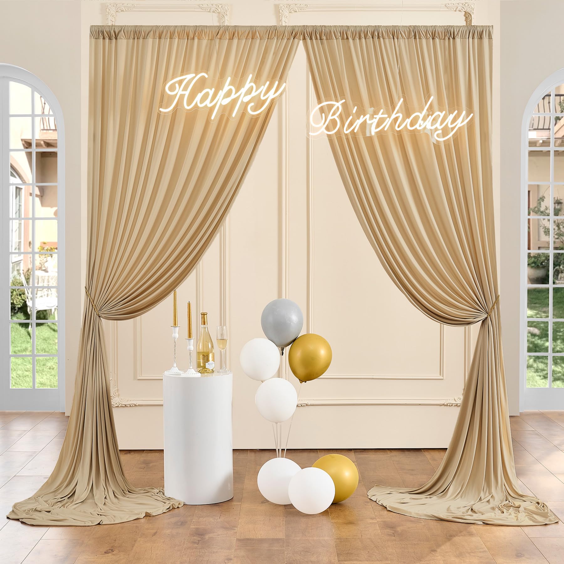 10ft x 10ft Wrinkle Free Beige Backdrop Curtains for Parties, Polyester Photo Backdrop Drapes 2 Panels 5x10ft Cloth for Wedding Birthday Party Photography Background — view 7
