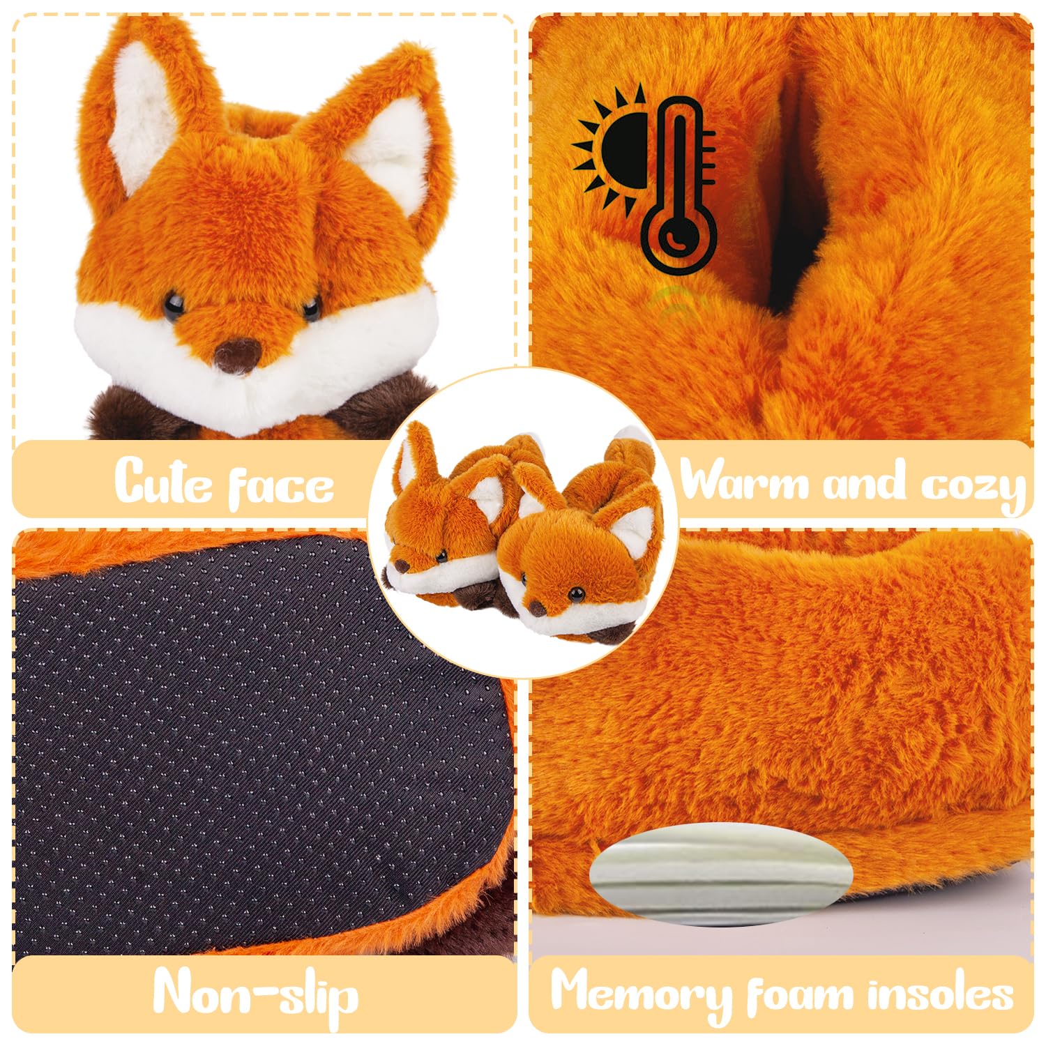 Women's Slippers Cute Wild Animal Fuzzy Plush Funny Slippers Novelty Fox Raccoon Red Panda Sloth Hedgehog Squirrel Koala Cozy Soft Winter Warm House Shoes for Indoor/Outdoor