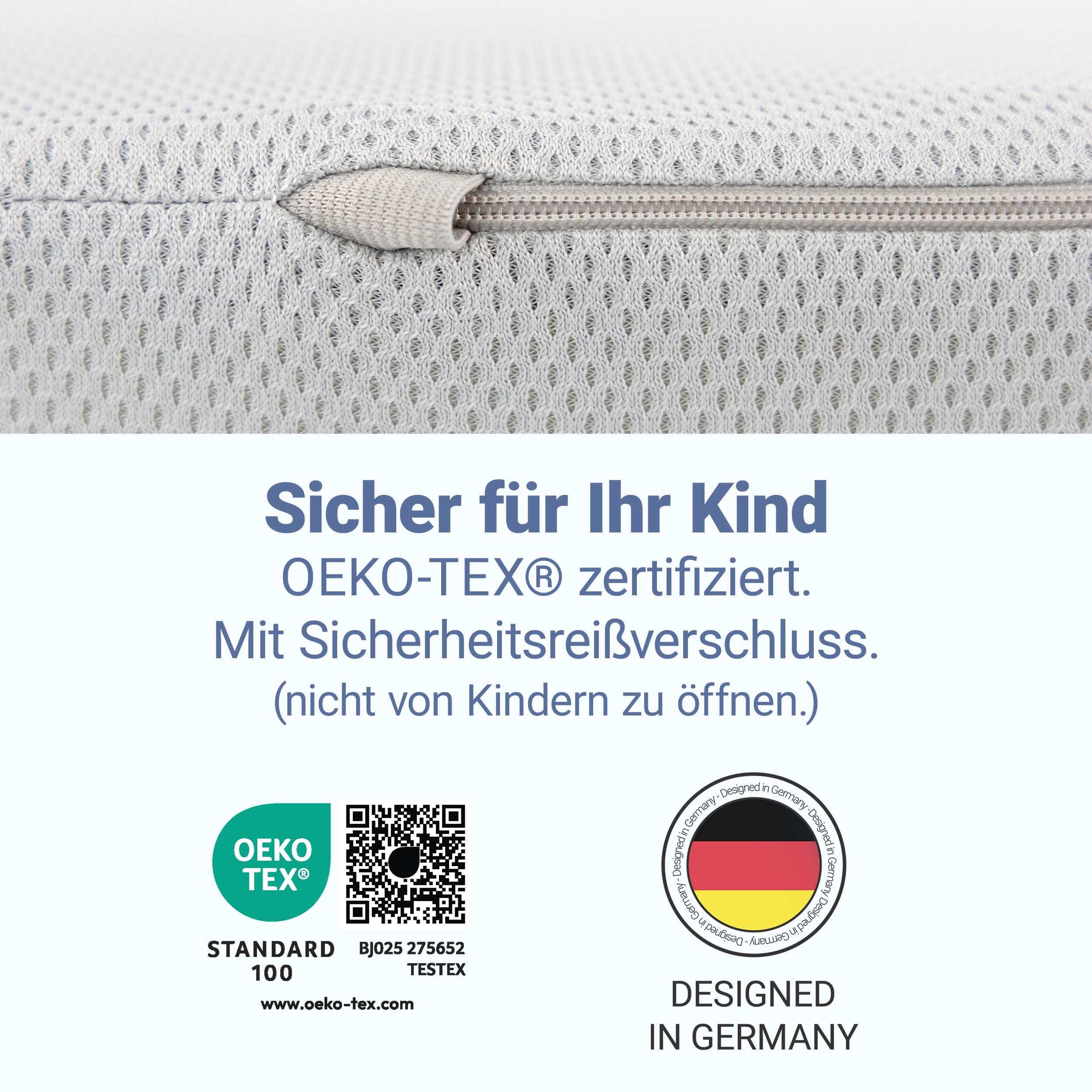 LaLoona Reisebettmatratze 60 x 120 cm/Höhe 5 cm - Grau | Matratze für Baby Reisebett mit abnehmbaren Bezug und Tasche, atmungsaktiv, waschbar, OEKO-TEX schadstoffgeprüft