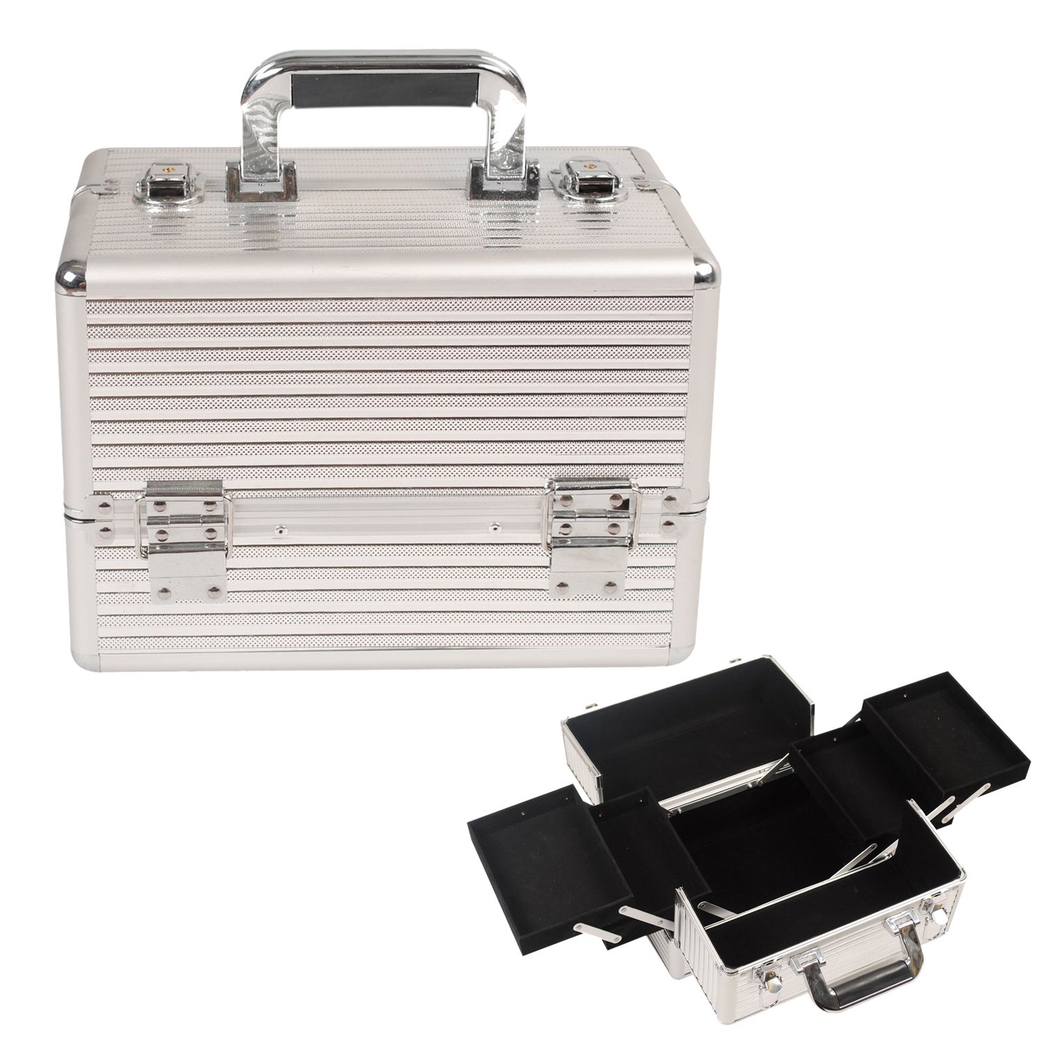 Schminkkoffer Silber Kosmetikkoffer Alu Werkzeugkoffer Nagel Koffer Beauty Case Make up Organizer