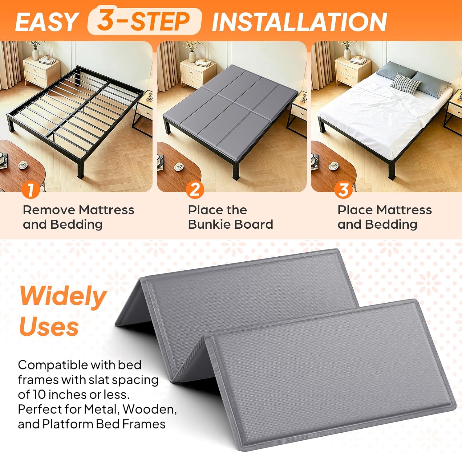 LAVEVE Heavy Duty 10mm Bunkie Board Twin Size 38'' x 75'', Breathable Bed Support Board to Prevent Sagging Mattress, with Anti-Slip Dots, Fits Metal Bed Frames, Slatted Frames, and Sofa Beds, 2 Pack