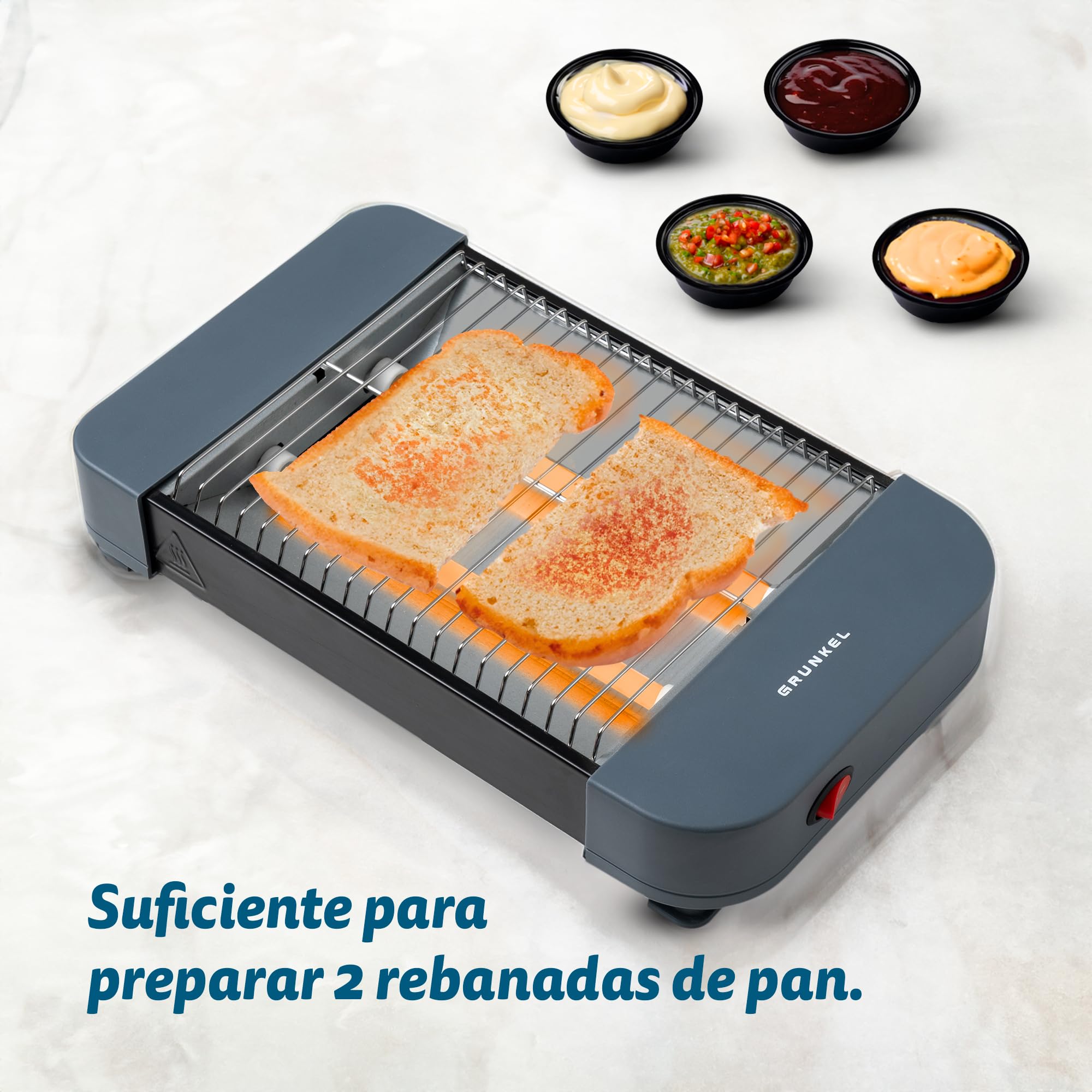 Tostadora de Pan Plana para 2 Rebanadas de 350W - Compacto con on/off sin Temporizador - Señal Acústica de Finalización - Bandeja Recogemigas Extraíble - Compacto