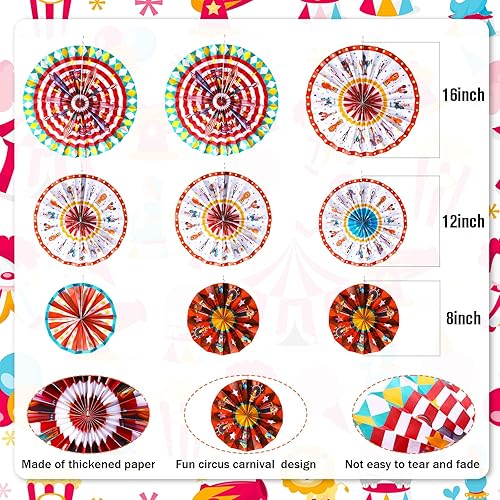 Miniatura 2 de Outus 18 abanicos de papel colgantes de carnaval, decoración de animales de circo, abanicos de papel, decoración de aula, carnaval, tema de circo,