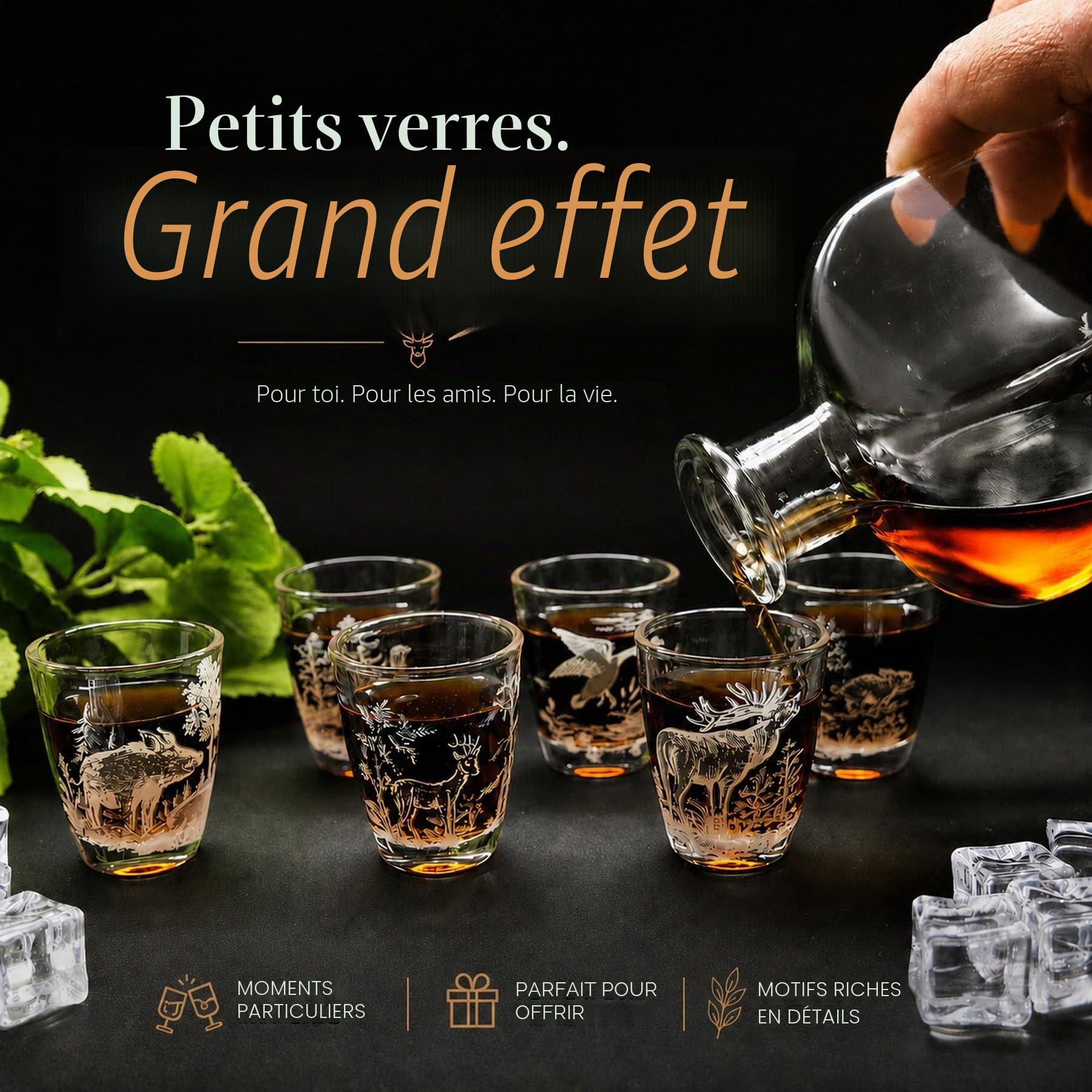 GTK - Geweihe & Trophäen KRUMHOLZ Lot de 6 verres à liqueur courts avec motif chasse 2cl