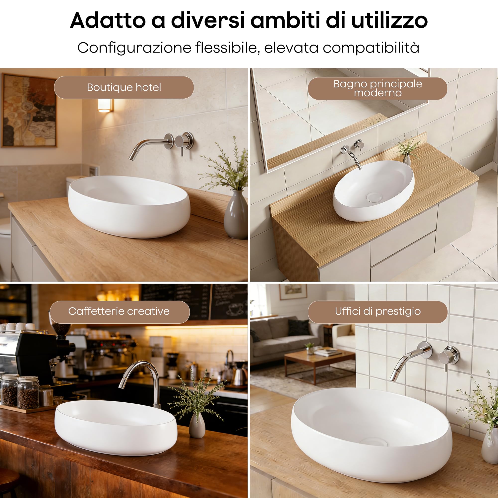 Lavabo da Appoggio Bianco in Ceramica Lavabo Moderno per Bagni Ospiti Ristorante (41x31x13 cm)