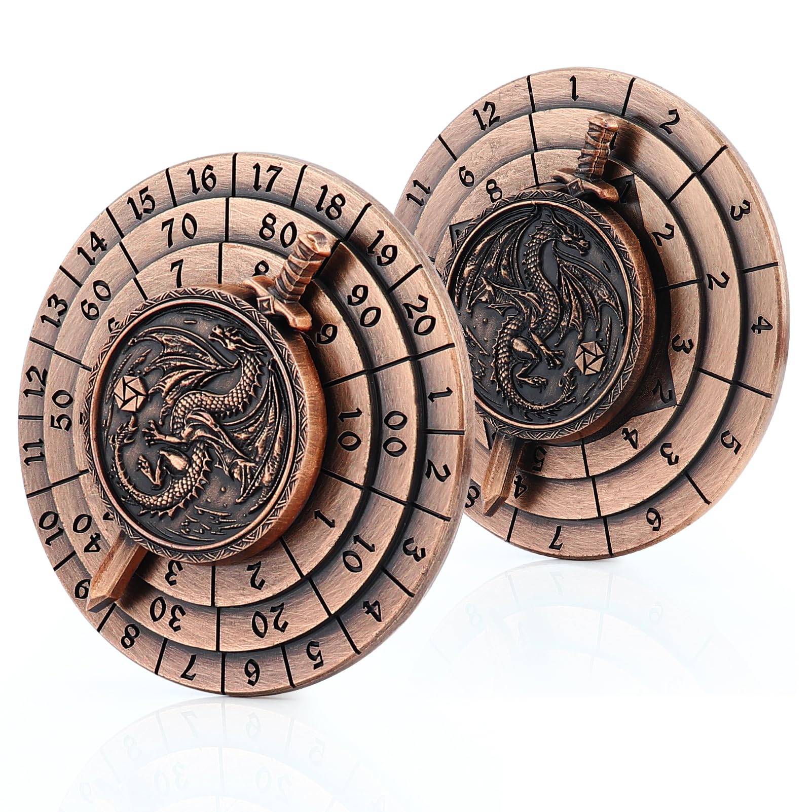 Haxtec Spinner-Würfel-Set – 7-in-1 einzigartiger Metall-Dungeons-und-Drachen-Würfeldreher, antikes Kupfer, drehbar | Kompatibel mit Dungeons and Dragons, einzigartige D&D-Geschenke, ideal für Rollenspiele, Roulette-Spinner-Würfel, Drehwürfel