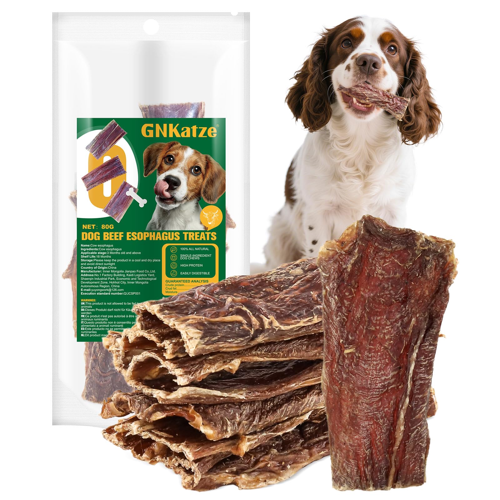 Friandises pour Chiens à Base d'œsophage de bœuf, friandises à mâcher saines, entièrement Naturelles et à ingrédient Unique pour Chiens, Riches en protéines et Longue durée,80G (80 G)