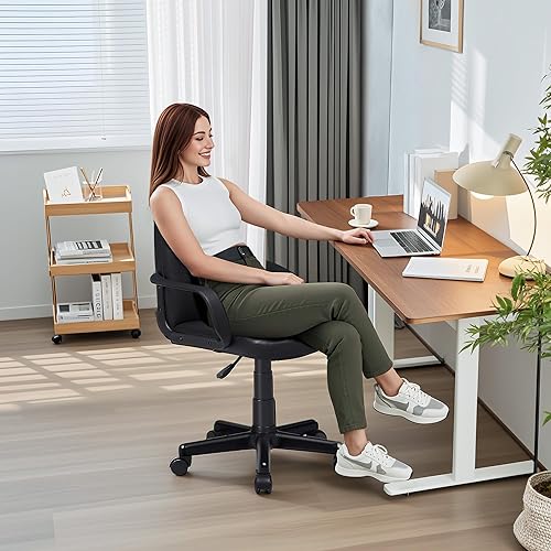 Miniatura 6 de VECELO Silla de escritorio para oficina en casa con reposabrazos, respaldo medio, altura ajustable, giro de 360 grados, capacidad de 330 libras,