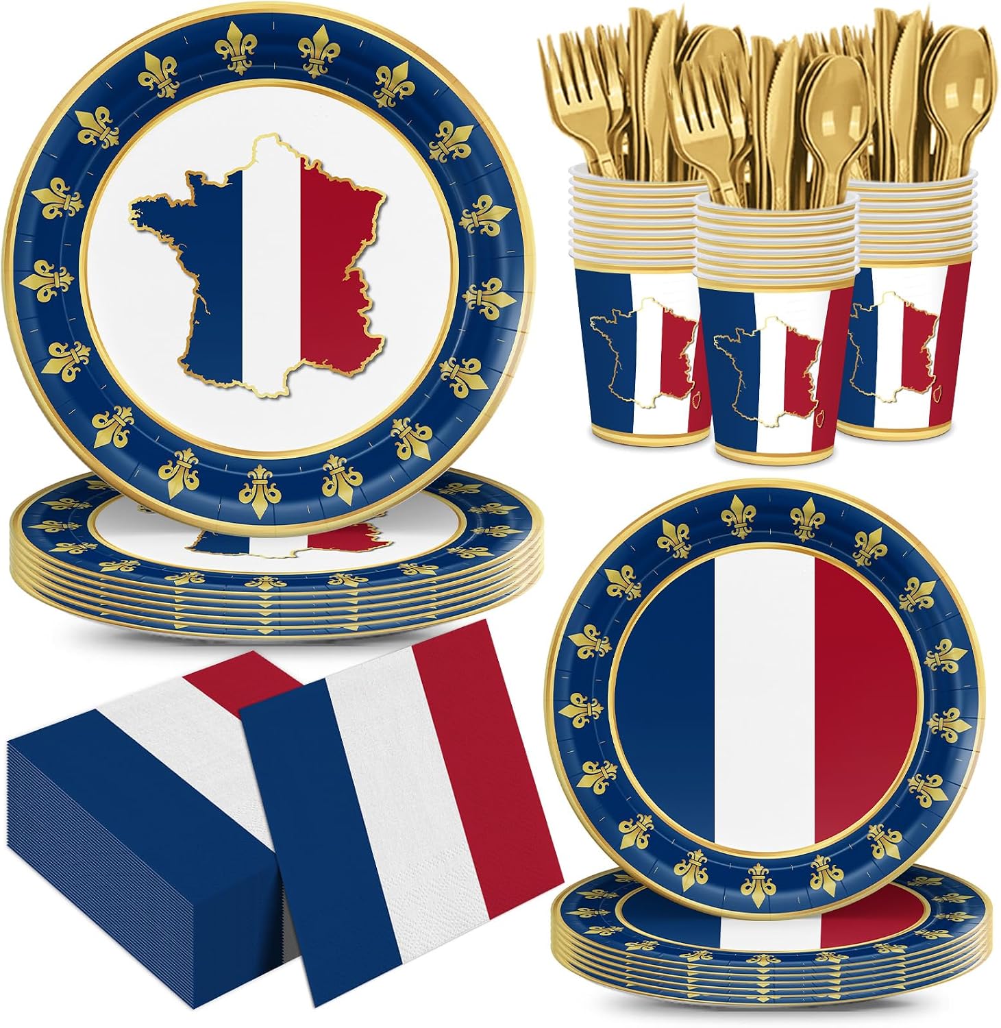 168pcs France French Flag Party Supplies Plates Napkins Paper Cups