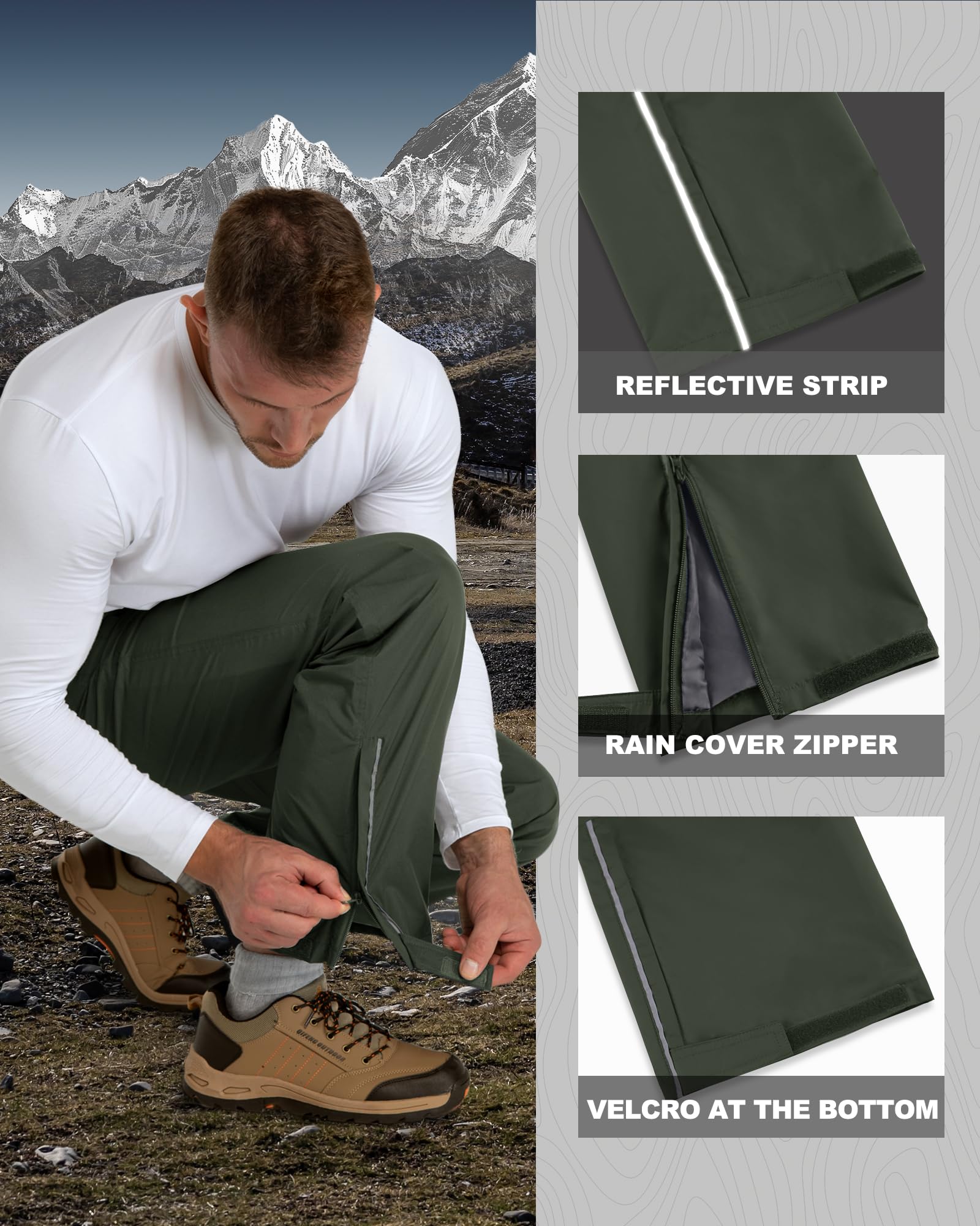 Outdoor Ventures Pantaloni antipioggia da uomo, per bicicletta, impermeabili, traspiranti, antivento, per attività all'aria aperta, da trekking, leggeri