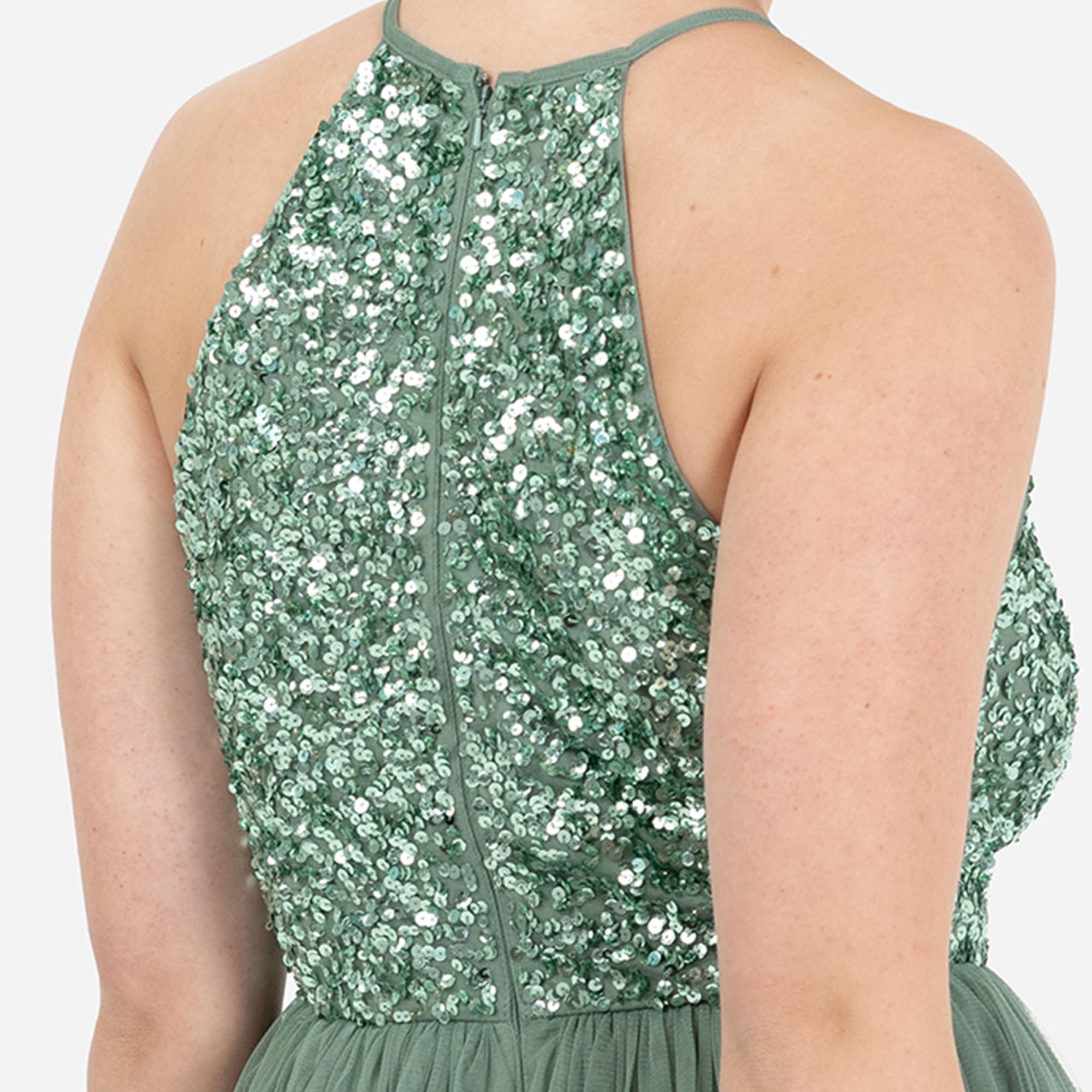 Abendkleid Pailletten Cocktailkleid Damen Tüllkleid Kleid Nackenband Abendkleid Elegant für Hochzeit Brautjungfernkleid