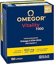 Omega 3 IFOS 5 Star OMEGOR Vitality 1000 - Omega3 rTG with 800 mg EPA and DHA per Capsule - Promotes Cardiovascular and Brain Functions - 150 Capsules