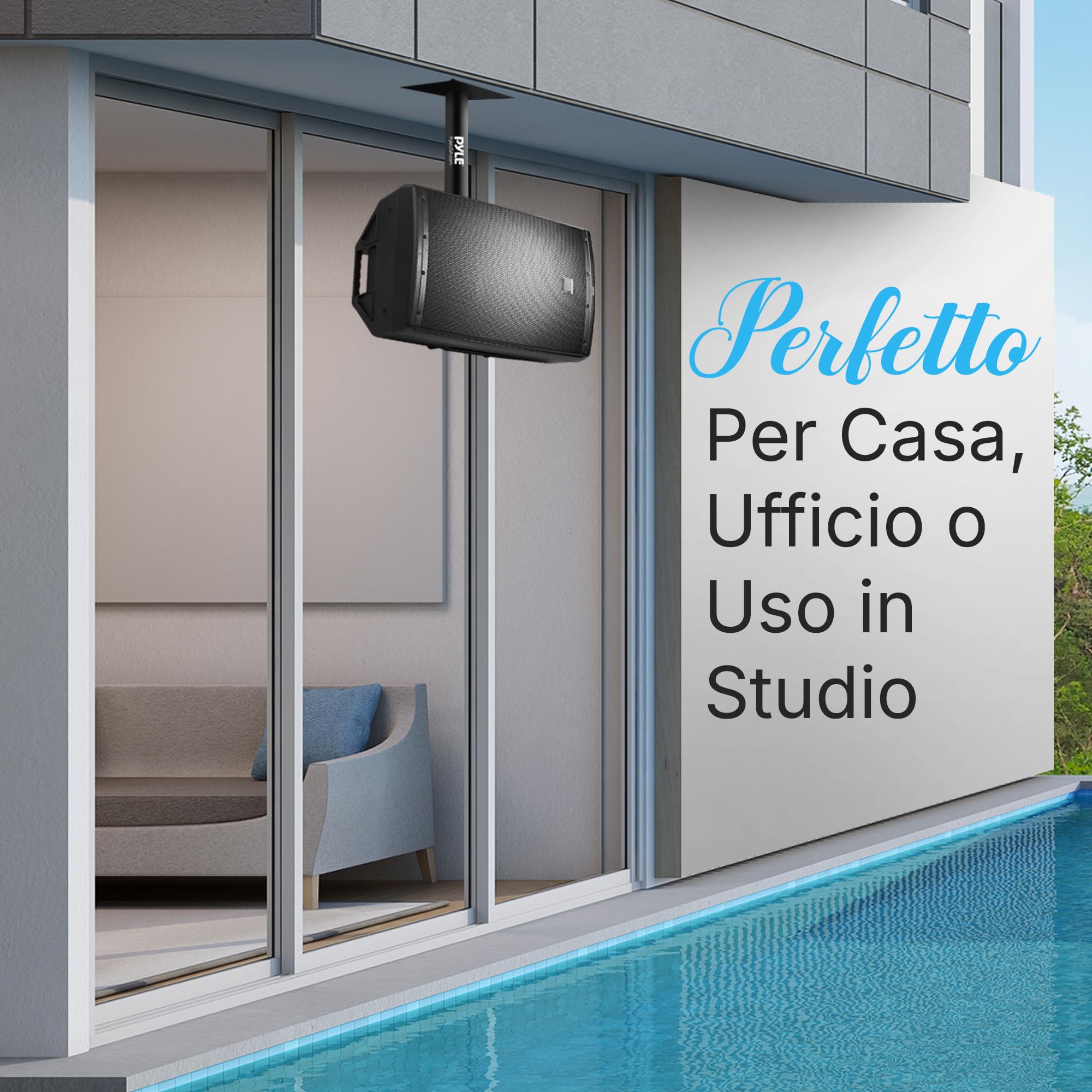 Pyle Supporto Casse Audio da Parete e Soffitto con Braccio Telescopico Regolabile per DJ, Cassa Bluetooth e Speaker, Inclinazione e Rotazione per Sistema Audio Casa, Nero, Coppia