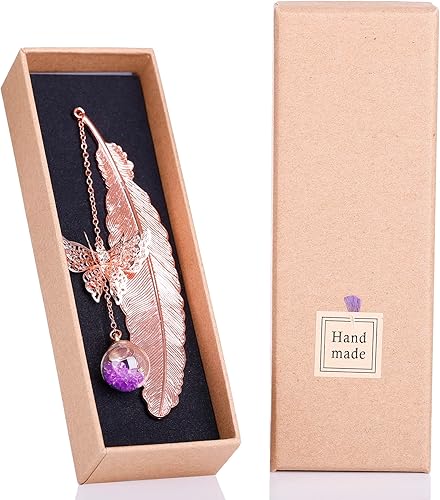 HAUTOCO Marcapáginas de metal de plumas de mariposa para mujeres profesores agradecimiento Navidad regalos del día de la madre San Valentín oro rosa