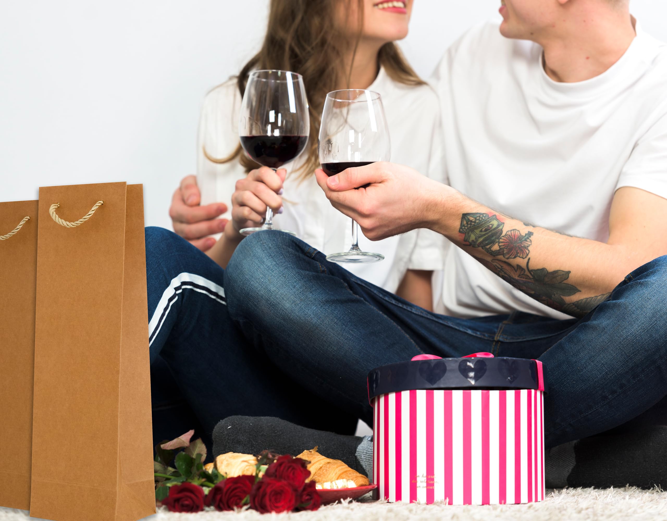 PROlac - Sacchetti regalo in carta kraft marrone per bottiglie di vino, confezione regalo e regalo in carta riciclata, confezione da 50 pezzi, in carta riciclata al 100%