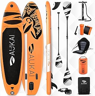 AUKAI SUP Board PRO 320cm | 2in1 Aufblasbares Stand up Paddle Set mit Kajak-Sitz | 5 Jahre Garantie | Komplettsett | Sitz, Action-Cam-Halterung, Pumpe
