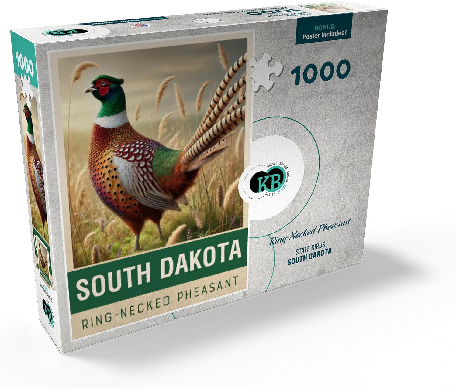 MyPuzzle State Birds Series: South Dakota, Ring-Necked Pheasant - Premium 1000 Piece Jigsaw Puzzle for Adults