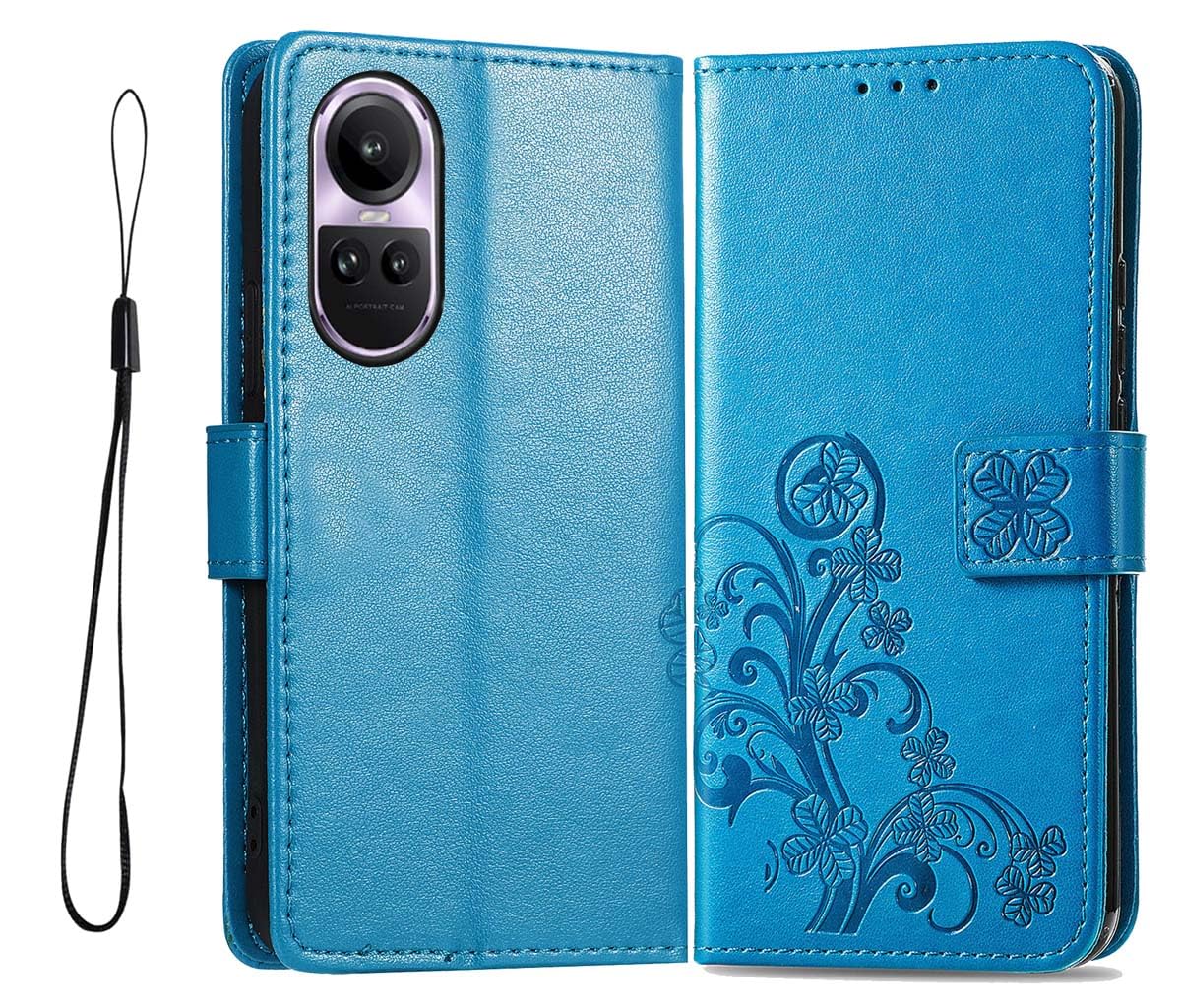PEIYE Cover Pelle per Oppo Reno 10 5G / Reno 10 PRO 5G, Portafoglio PU Pelle Slot Schede, Custodia Cavalletto Stile Libro Chiusura Magnetica, Flip Case, Blu