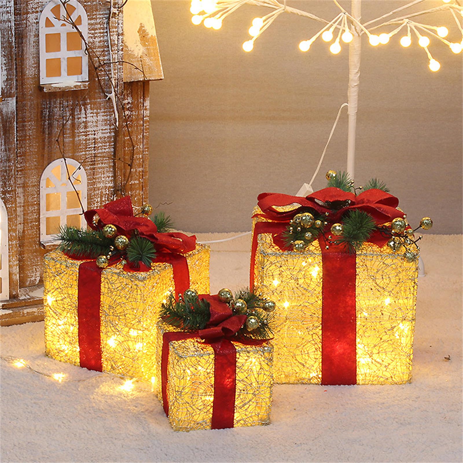 3 scatole Regalo Natale con Scatola Regalo con Fiocco e Ornamento sotto l ' Albero per Decorazioni Natalizie per la casa e Giardino