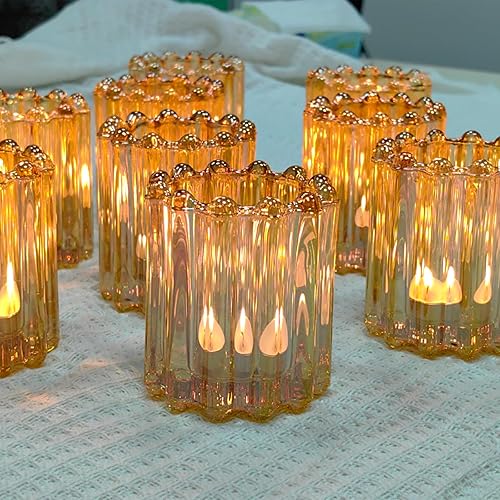 Miniatura 5 de GOLDEAL 6 portavelas votivas de vidrio dorado, candelabros decorativos, candelabros de té a granel, candelabros para bodas, fiestas, cenas,
