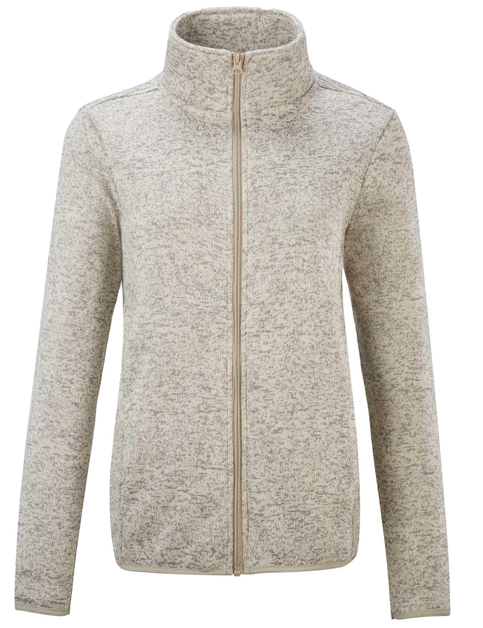 Women's Long Sleeve Sweater Fleece Zip Up Speckled Jacket with Pockets