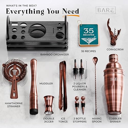 Miniatura 4 de BARE BARREL Mixology Bartender Kit Bar Set  Juego de coctelera Martini de 14 piezas  Herramientas profesionales de mezcla de bar para bar en casa