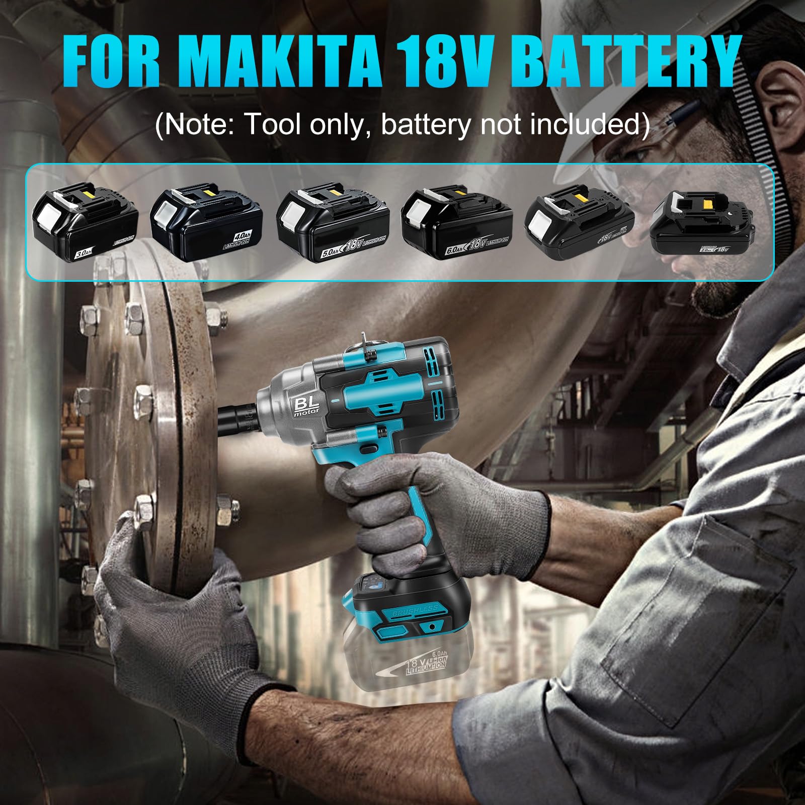 panthem Akumulatorowa wkrętarka udarowa 1000 Nm do akumulatorów Makita 18 V, bezszczotkowa wkrętarka udarowa 3 w 1 1/2", wkrętarka udarowa, klucz z adapterem nasadowym (bez akumulatora)