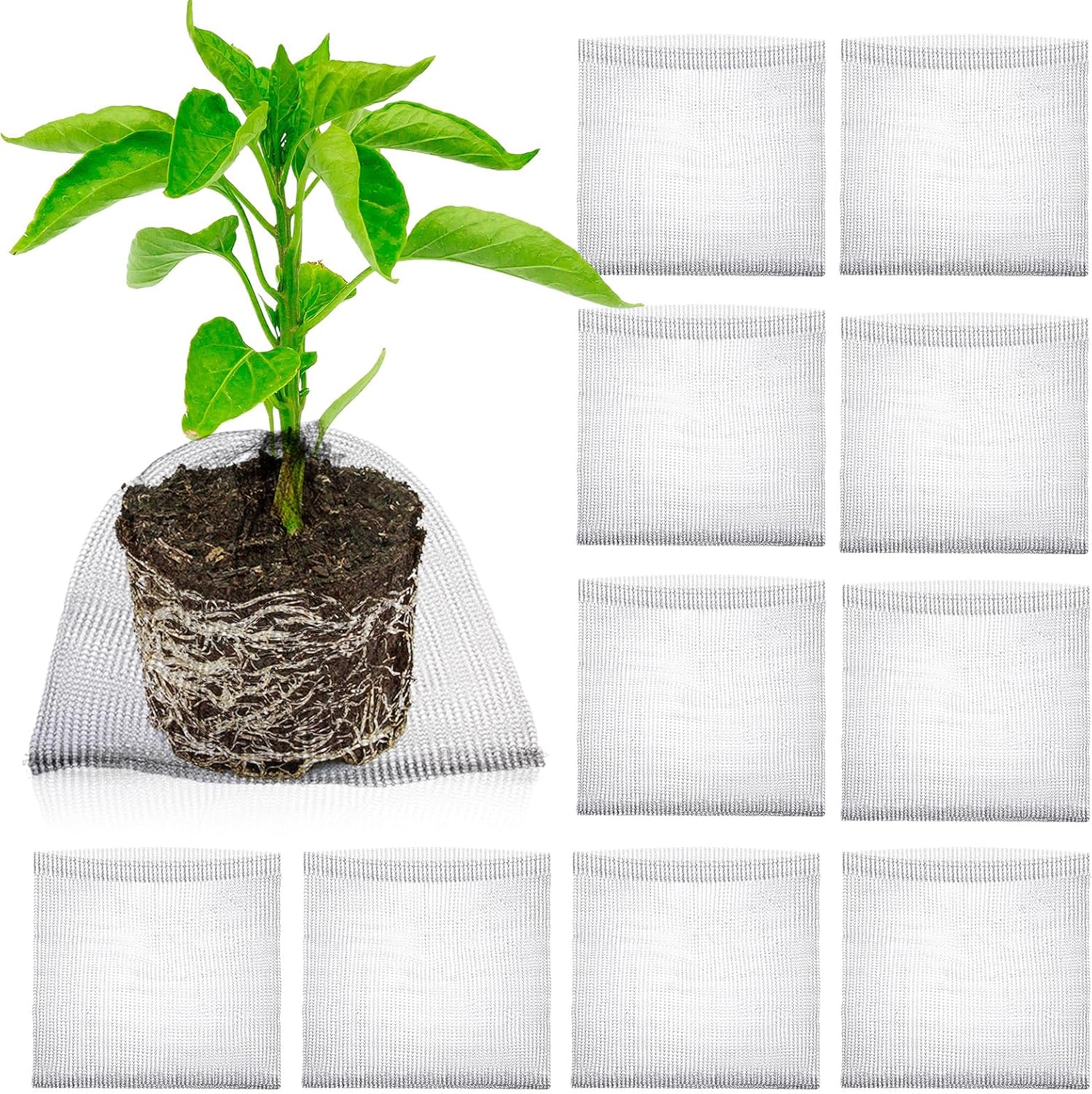 10 Pcs Root Guard Gopher Proof Wire Basket Stainless Steel Gopher Baskets Planter Cages for Planting Underground Knitted Wire Plant Protector Garden Netting for Root Protection(15 Gallon)