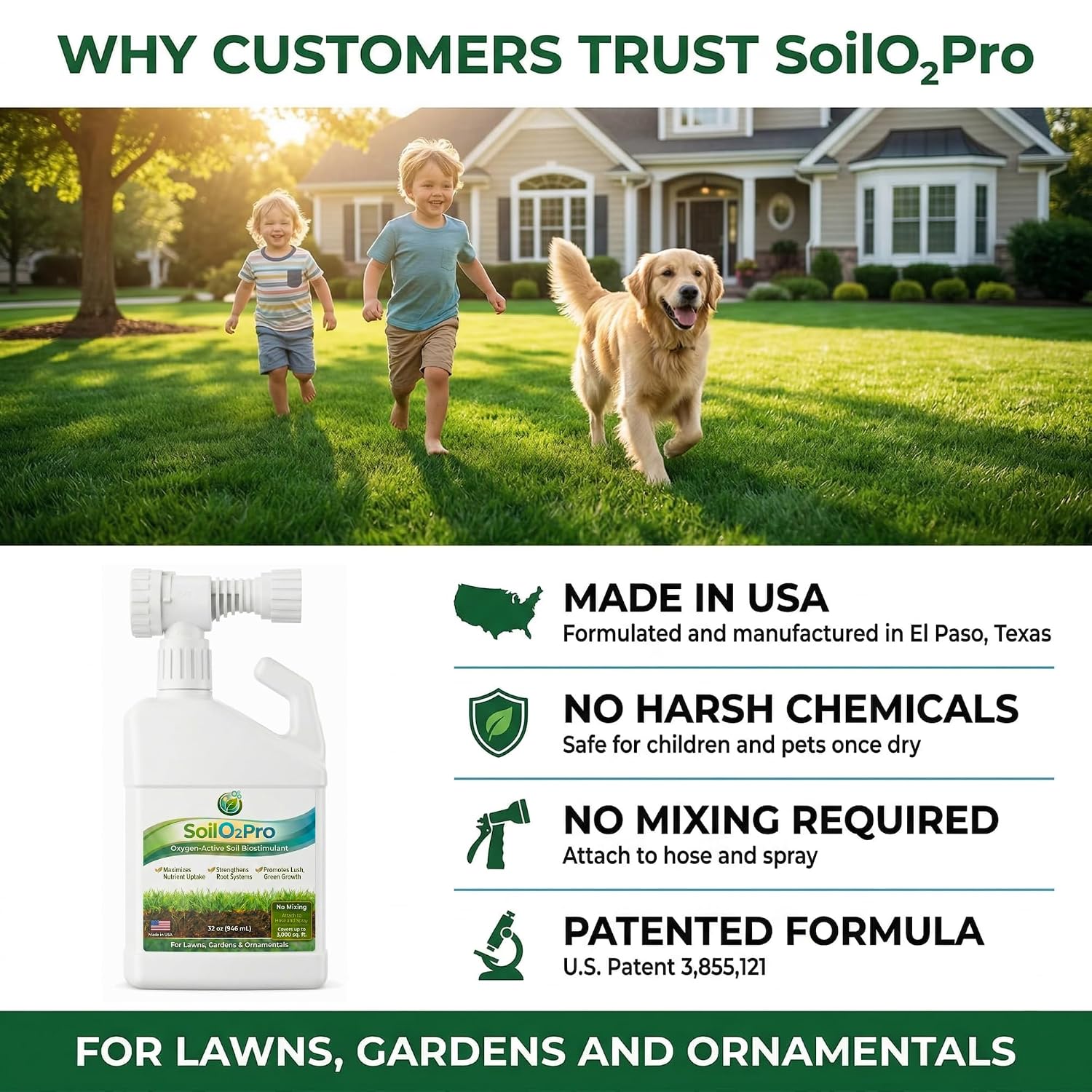 Liquid Soil Aerator & Oxygen-Active Biostimulant - Revitalizes Hard Compacted Clay Soil - 32 oz Hose-End Sprayer, No Mixing Required (Covers 3,000 sq. ft.)