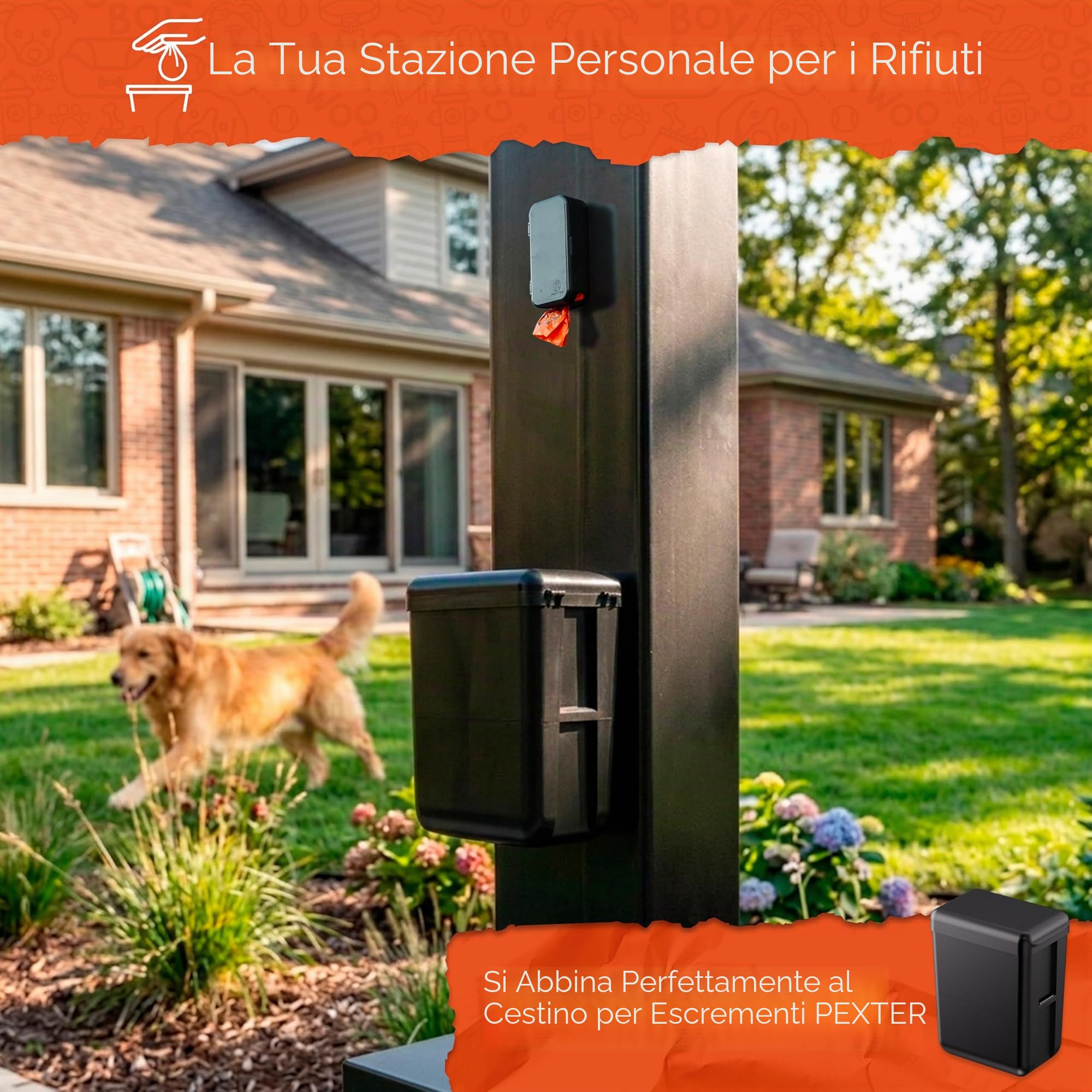 Pexter Dispenser per sacchetti per escrementi di cani, per esterni o interni, supporto a parete da attaccare o avvitare, contenitore per sacchetti per escrementi da esterno, include 4 rotoli per