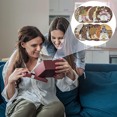 Miniatura 7 de XEFINAL 8 posavasos de pintura de diamantes de gnomos de café posavasos de arte de diamantes con soporte de hierro kits de posavasos de pintura de