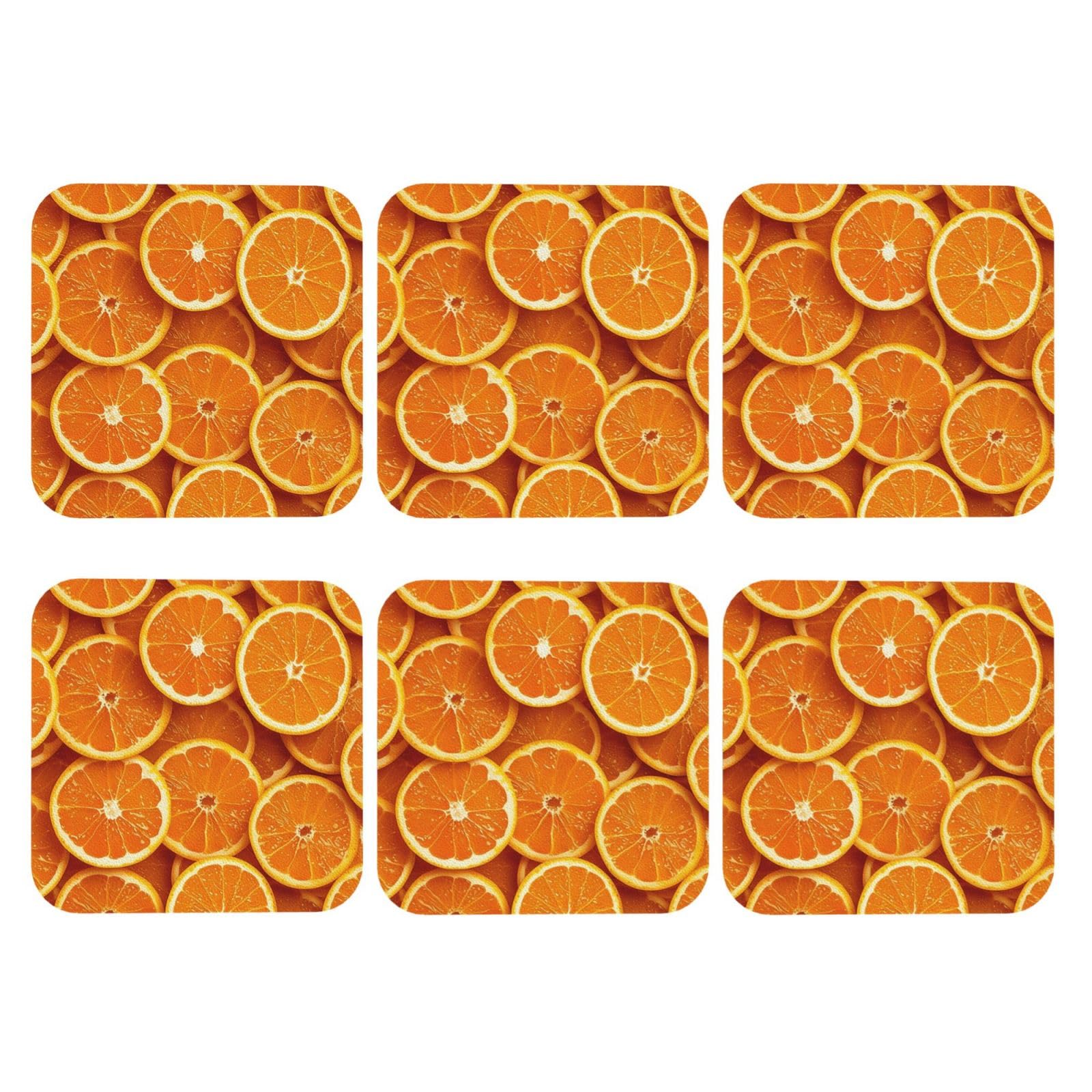 6pcs Leather Coasters for Drinks, Orange Slices Drink Coasters for Tabletop Protection, 4" Cup Coasters for Coffee Table Decor, Non-Slip Drinking Cup Mat for Hot Or Cold Drink