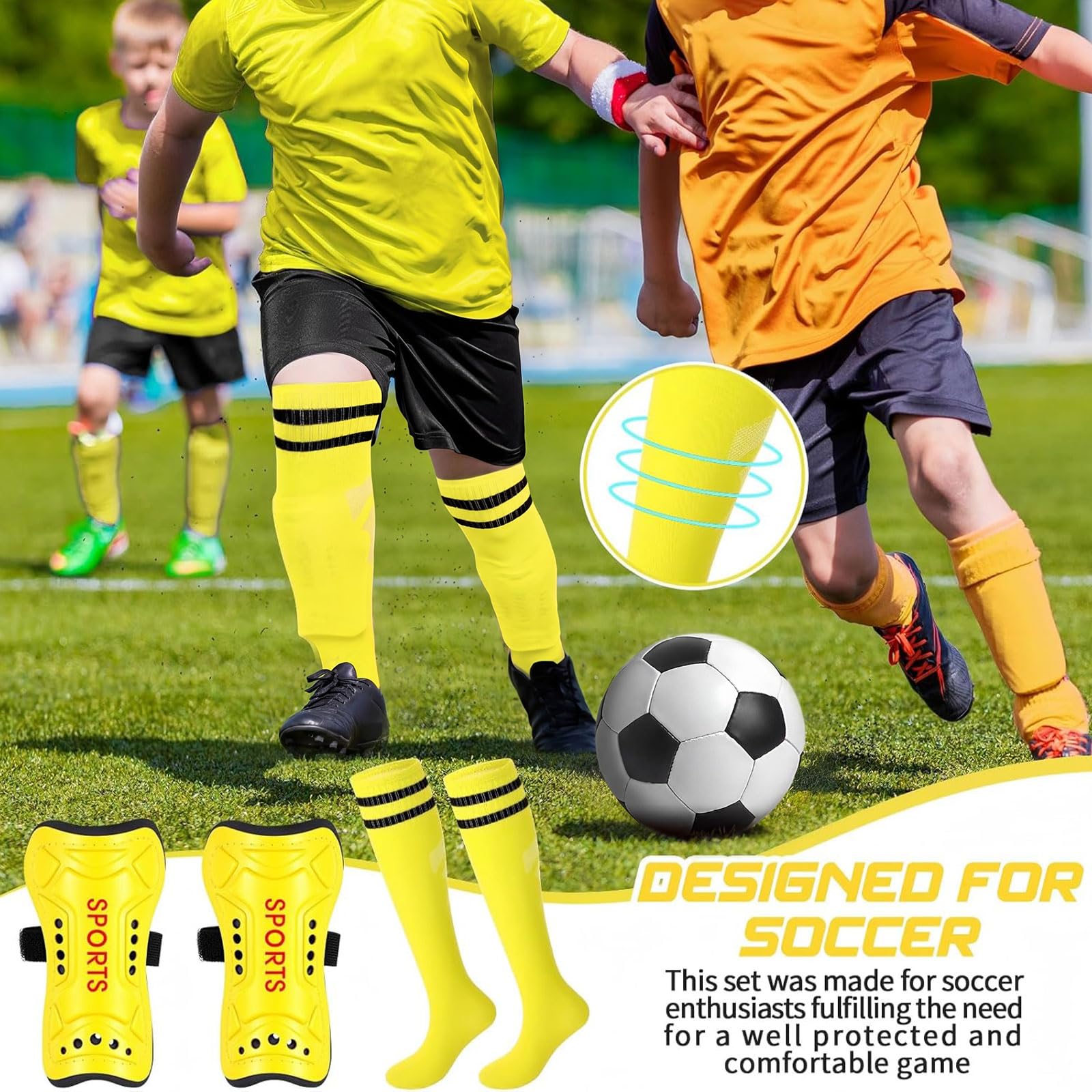 Syhood Espinilleras y calcetines de fútbol para niños pequeños y jóvenes, espinilleras de fútbol ligeras para niños de 3 a 5, 5 a 10, 10 a 15 años, juego deportivo