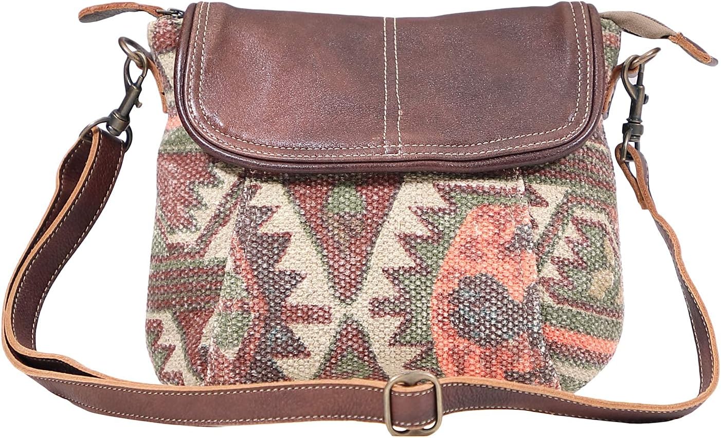 Myra Bag female Crack Flap Upcycled Canvas & Leather Crossbody Bag S-1622