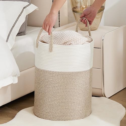 Miniatura 7 de Cesta de cuerda de algodón para lavandería, 72 litros de alto, cestas plegables tejidas para organización de mantas, cesta de ropa para