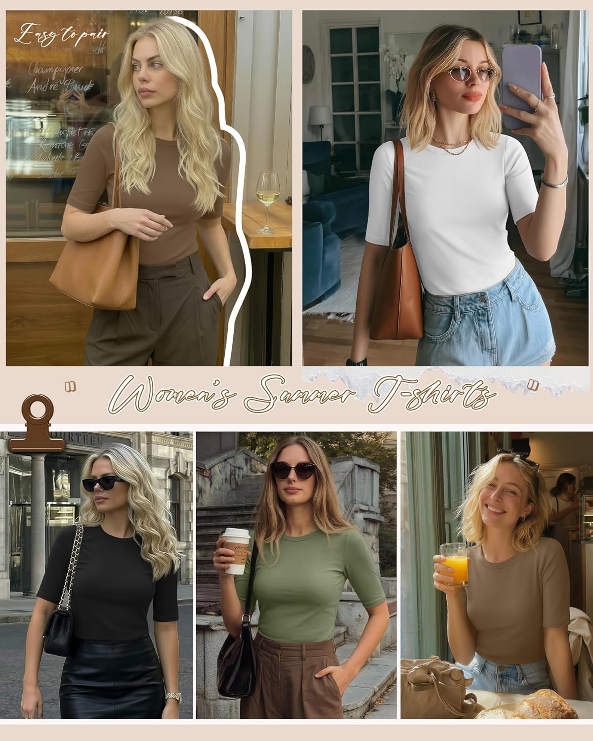 Neer 4 Pack Women's Half Sleeve Tops Elbow Length Slim Fit Crewneck T-Shirts 1/2 Sleeve Casual Summer Basic Tees - Image 3