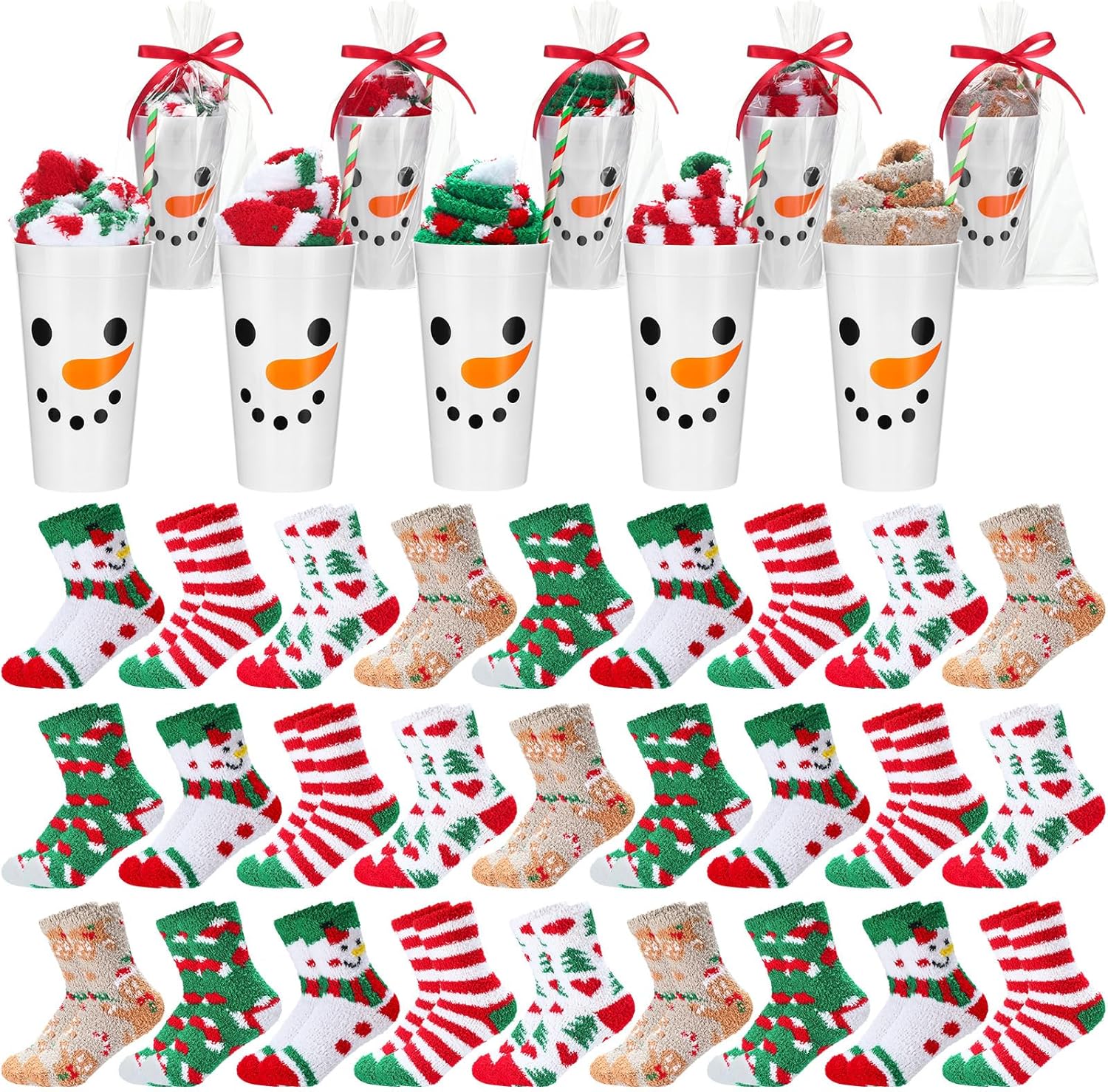 Glitopper 20 Pairs Funny Christmas Cupcake Fuzzy Socks Gifts for Women Cute Fluffy DIY Socks Winter Xmas Holiday Gifts Bulk