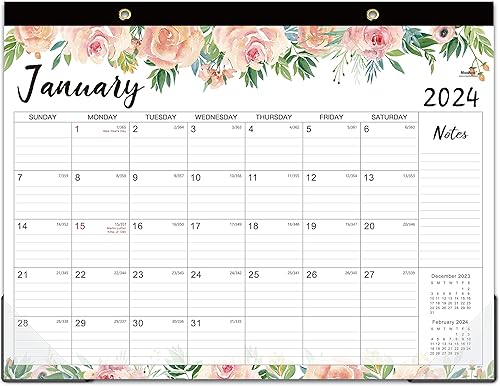 Calendario de escritorio 2024, enero de 2024 a diciembre de 2024, calendario mensual grande de escritorio 2024 de 12 meses, 22 x 17 pulgadas,