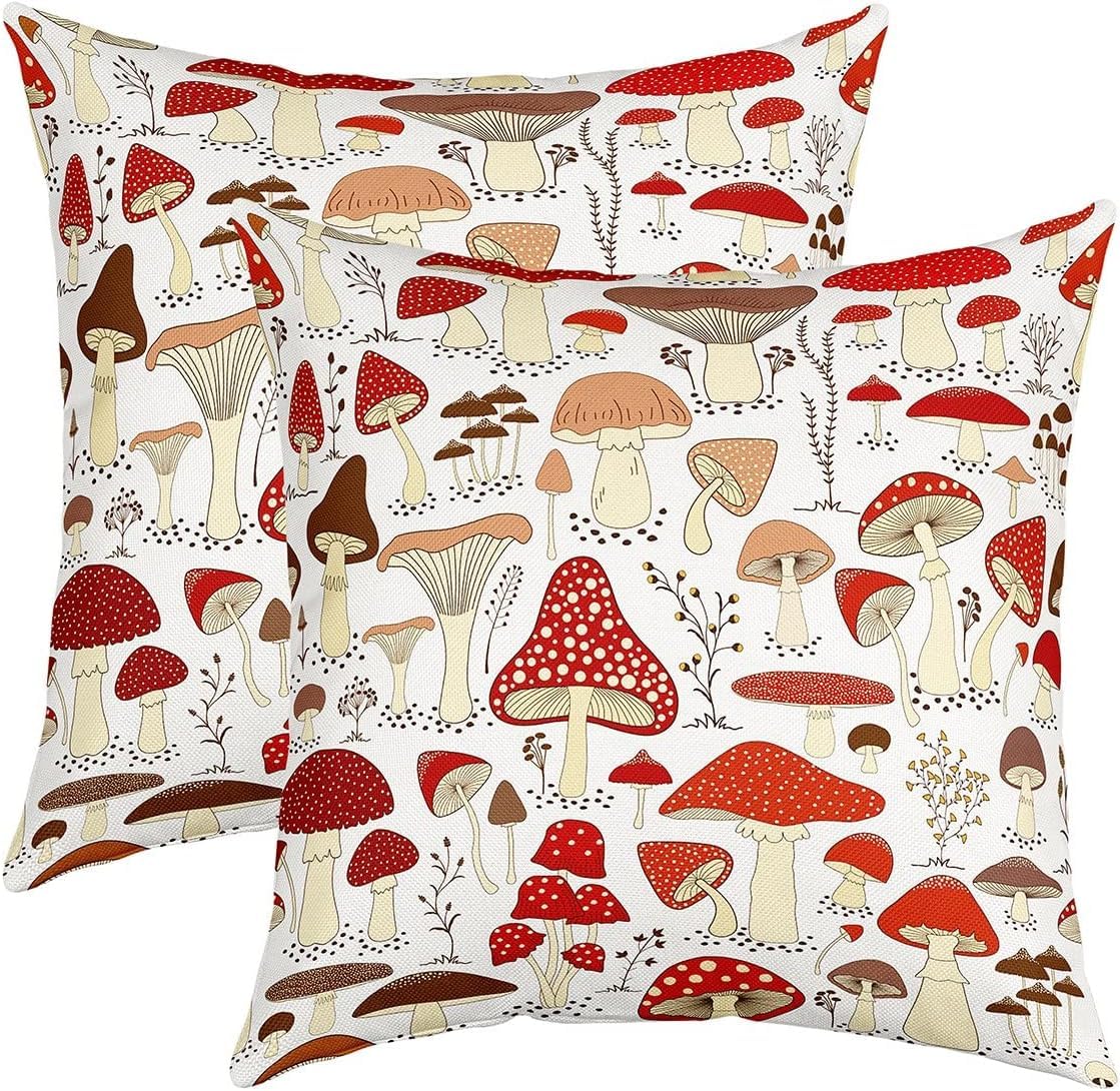 Federa Per Cuscino Decorativa A Forma Di Fungo, 45x45 Cm, In Cotone E Lino, Rosso Bianco Blu, Con Cerniera, Per Divano E Letto - 2