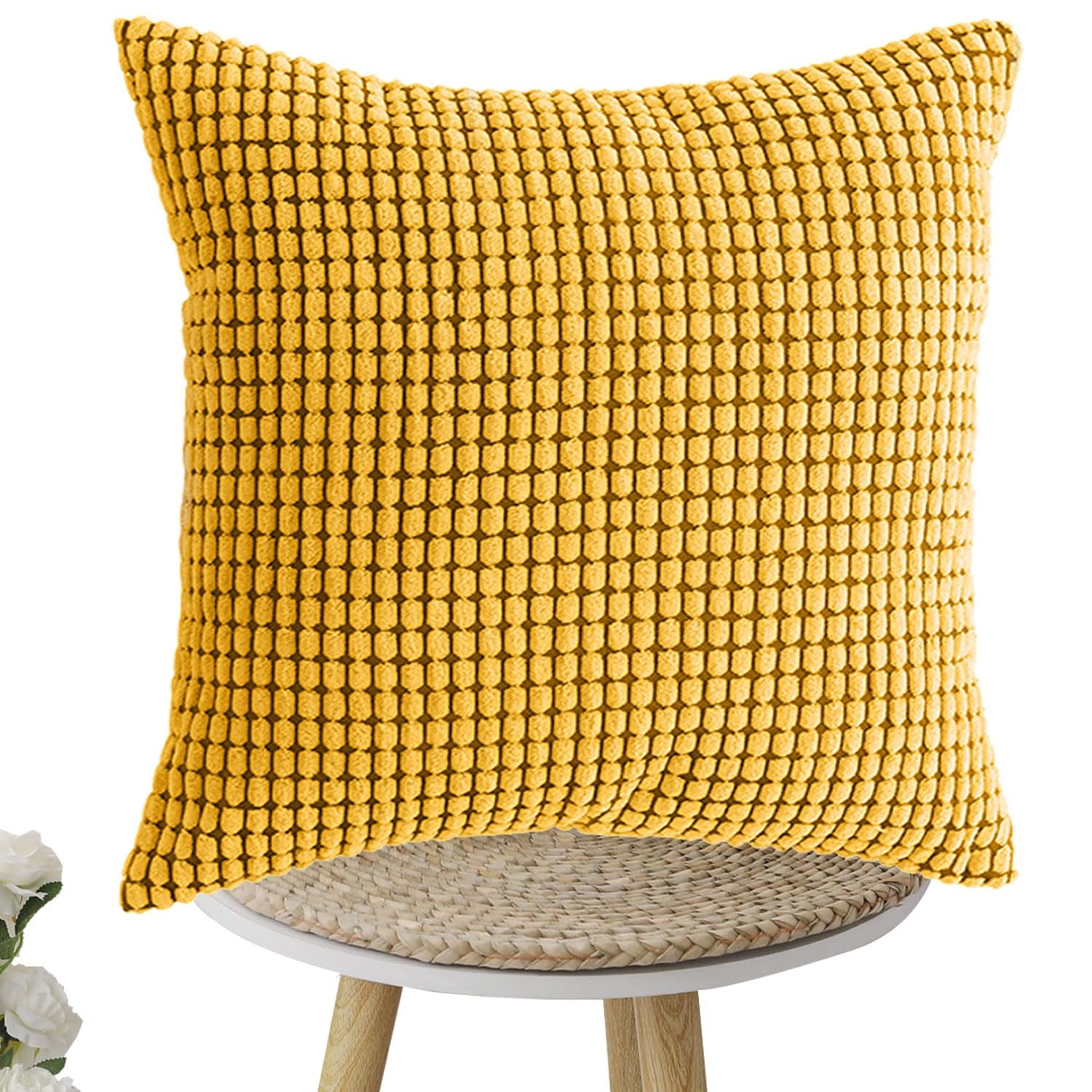 uyeoco Soft Corduroy Striped Pillow Covers - 30x50 80x80 60x80 50x70 Solid Lumbar Throw Pillow Cases - Decorative Cushion Covers for Sofa Bed Patio with Zipper Pillowcases(Golden,40x40cm(16x16in))