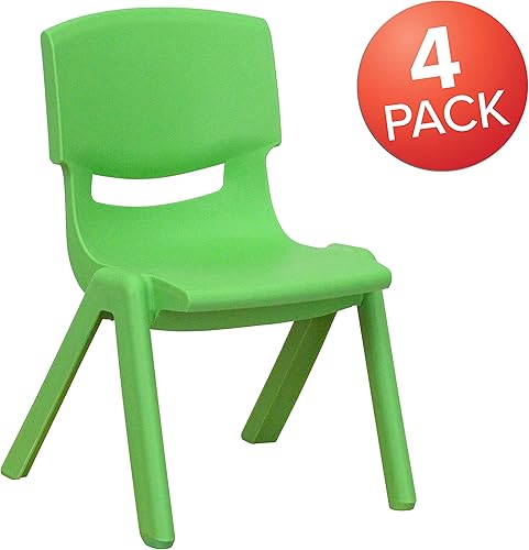 Miniatura 3 de EMMA + OLIVER Paquete de 4 sillas escolares apilables de plástico verde con asiento de 10.5 pulgadas de alto, silla preescolar