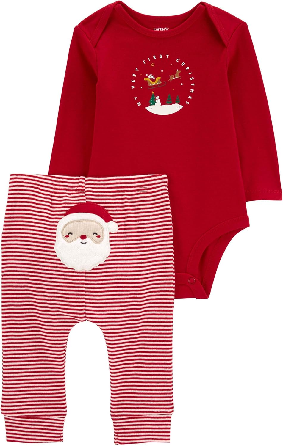 Carter's Winter Holiday 2-Piece Christmas My First Visit from Santa Bodysuit and Striped Pants with Embroidered Reindeer Set