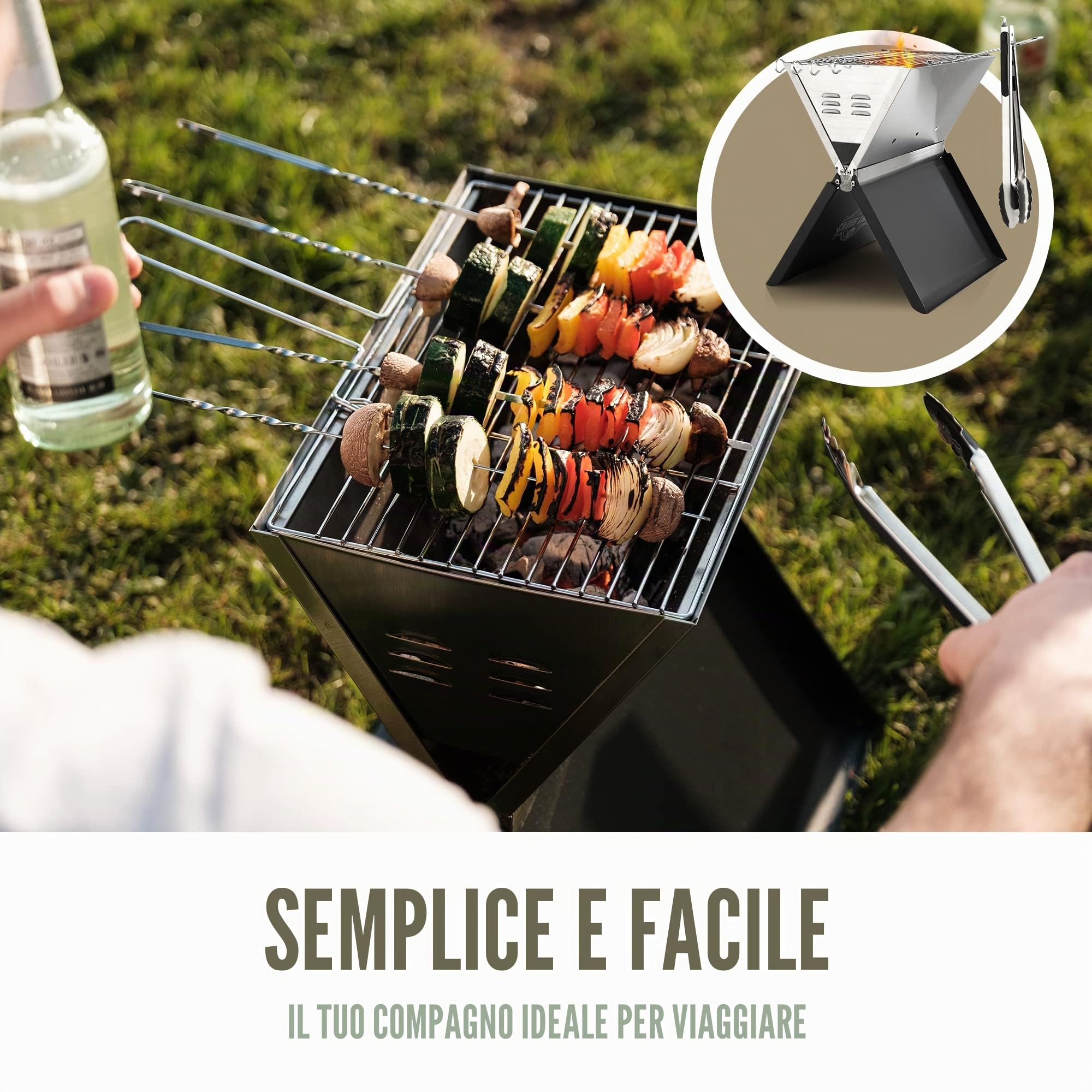 JIMMY BURNS Barbecue da campeggio a carbonella in acciaio inox,[Design Eyecatching Notebook Design],per 2-4 persone,Barbecue pieghevole compatto per campeggio, giardino,con accessori per barbecue