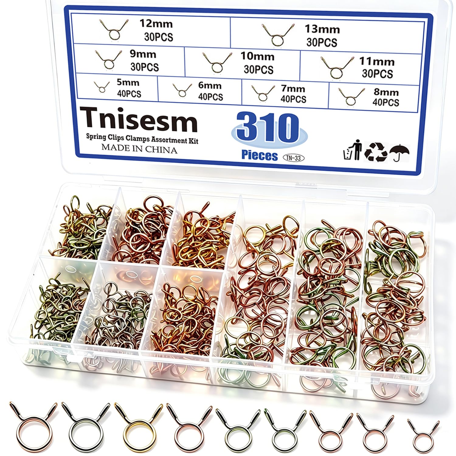 Tnisesm 310Pcs 5-13mm 9 Size Spring Clips Clamps Assortment - belts hoses and pulleys automotive | Mubboo